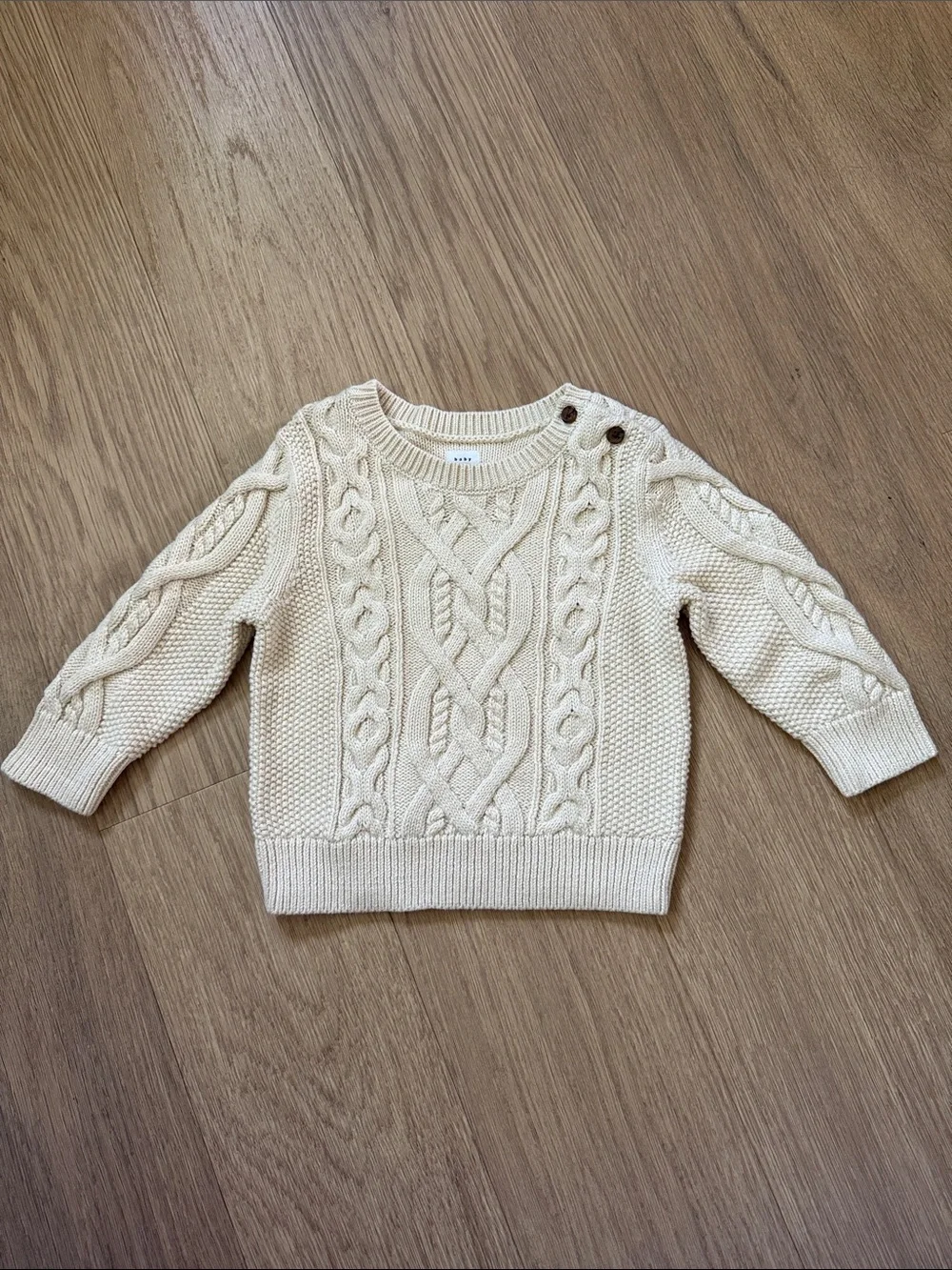 GAP Cream Cable Knit Crew Sweater with Shoulder Buttons Size 12-18 Months